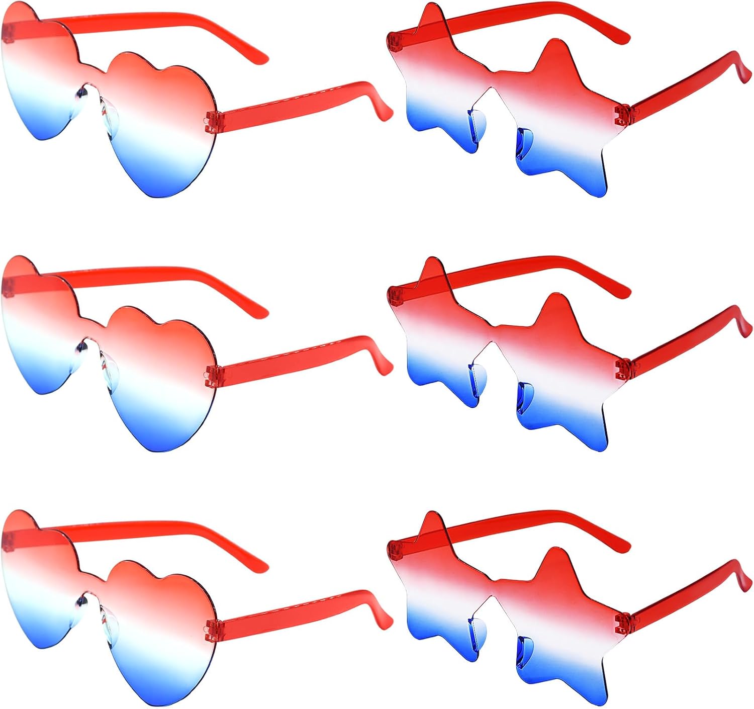 6 Pcs Patriotic Party Sunglasses, Red White Blue Novelty Glasses for 4th of July