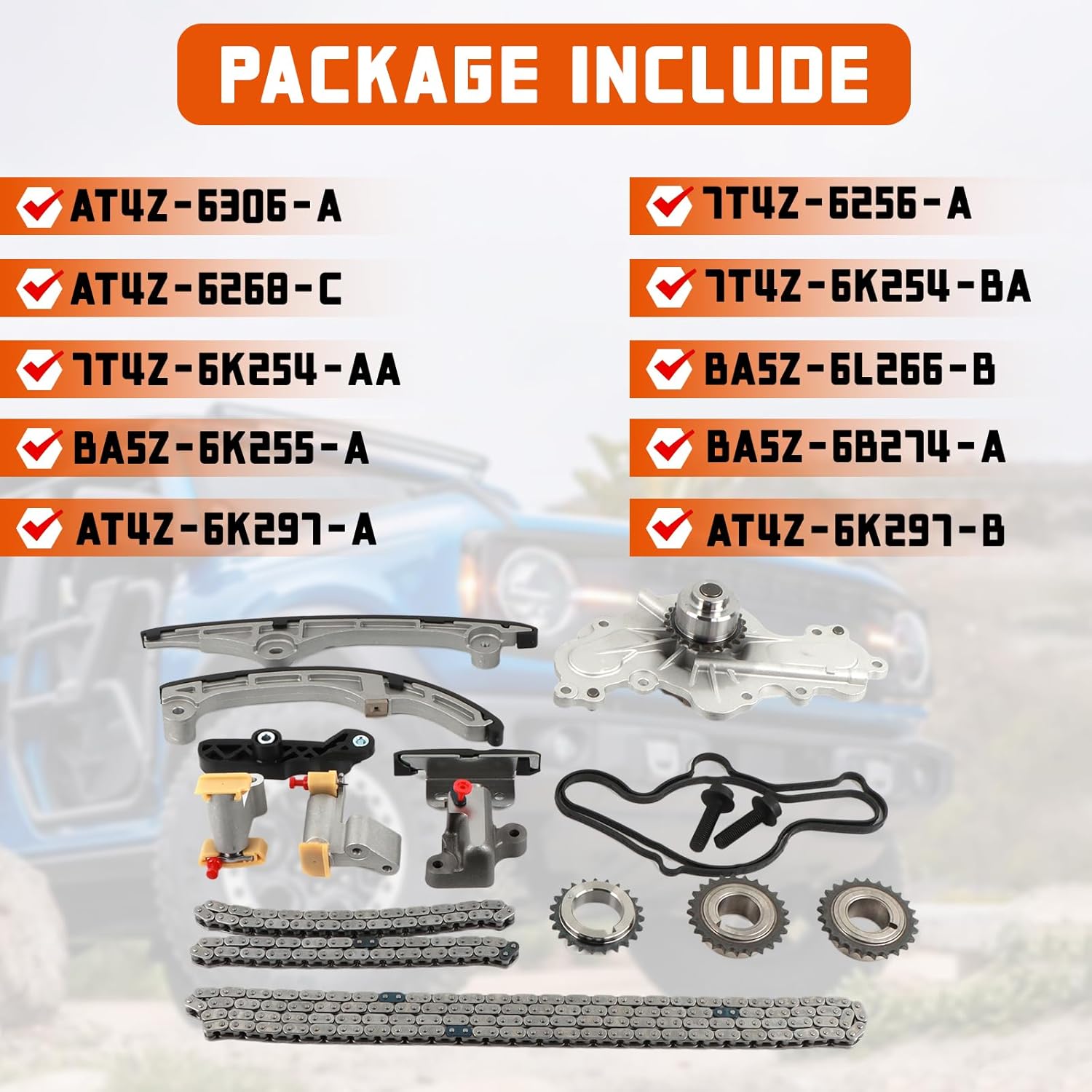 Engine Timing Chain Kit - with Water Pump Fits for 2007-2010 Ford Edge Flex Taurus 3.5L for Lincoln MKS MKT MKX for Mazda 6 CX-9 3.5L 3.7L DOHC Replace OE AT4Z-6306-A 7T4Z-6256-A 7T4Z-6268-CA