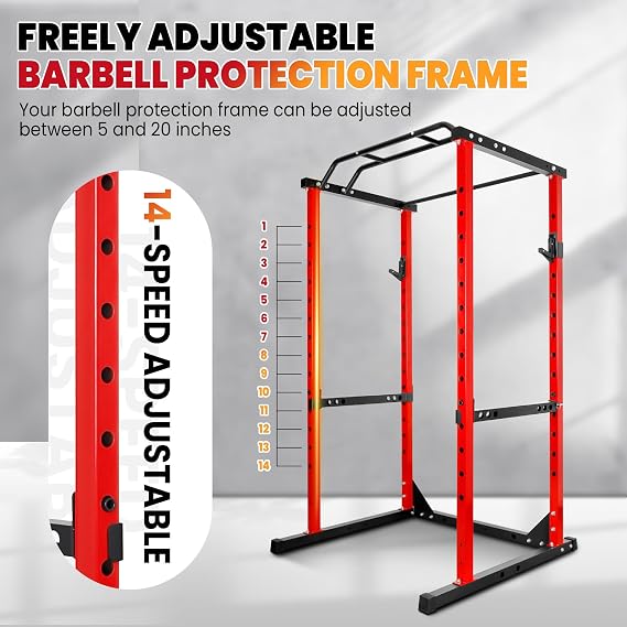 Power Cage 1800 LBS Capacity Multifunctional Power Racks for Home Gym, 2 in 1 Squat Rack with Skinny Pull Up Bar, Pin and Pipe Safeties, Standard J-Hooks, Power Rack for Bench Press Deep Squat