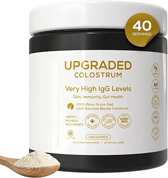 Upgraded Colostrum Powder, 40 Servings | 600mg IgG per Serving, Certified Organic Grass Fed USA Bovine, Immune Support & Gut Health, Skin Care