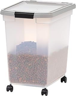 IRIS USA 50 Lbs / 65 Qt WeatherPro Airtight Pet Food Storage Container with Removable Casters