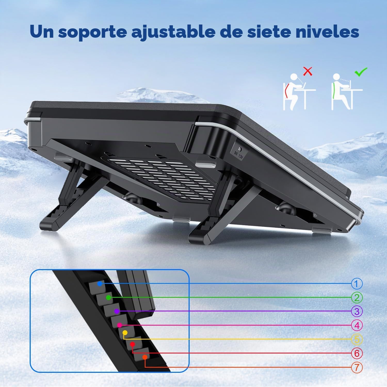 IETS GT600 - Almohadilla de refrigeración para laptop equipada con ventilador gigante (5.5 pulgadas de diámetro), espuma sellada para laptop de refrigeración rápida, enfriador de laptop de 14.1 a 19.3