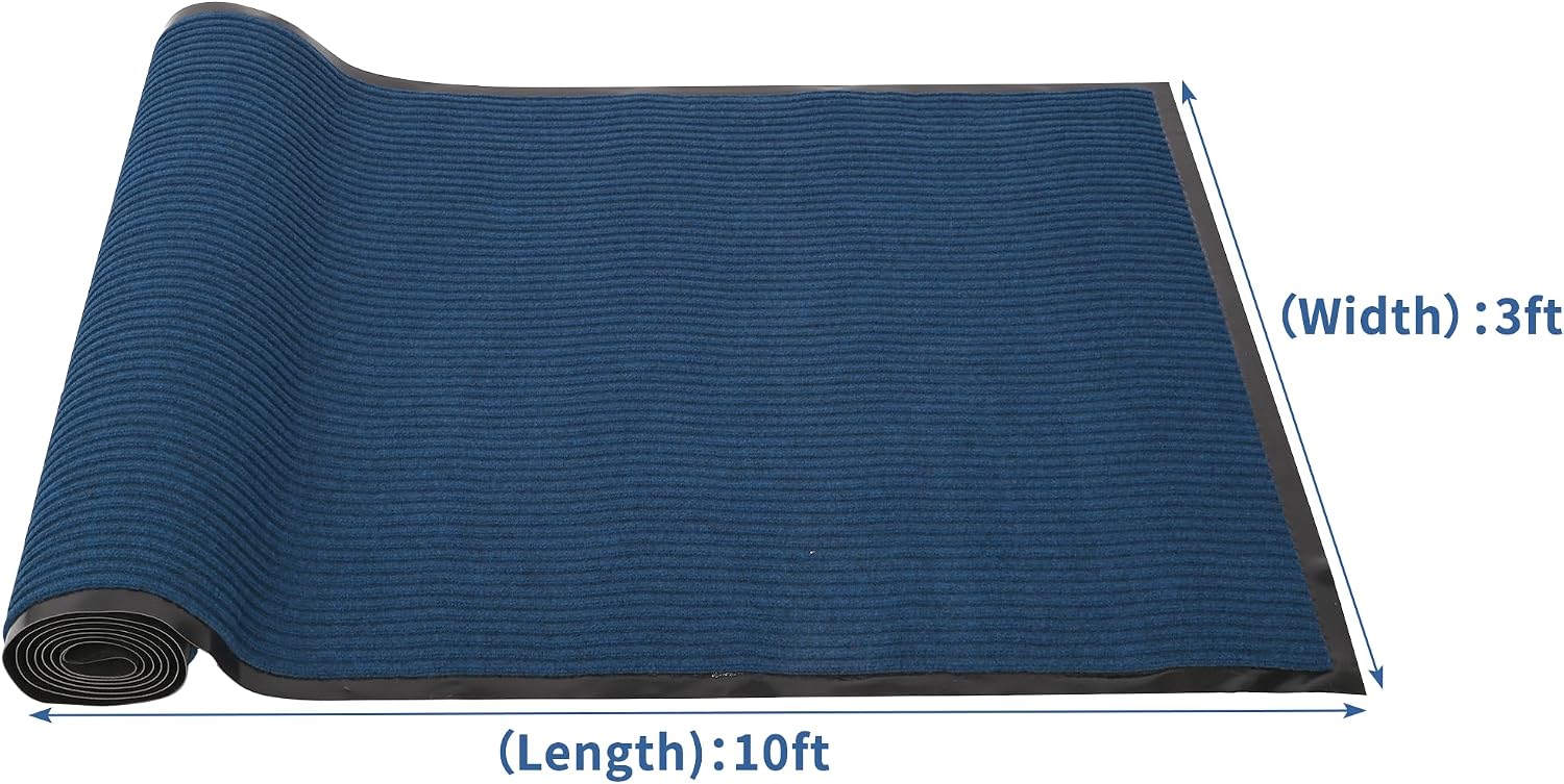 tonchean Commercial Grade Door Floor Mat 3x10Ft Heavy Duty PVC Non-Slip Entrance Mat Indoor Outdoor Runner Rugs, Brush Step Entrance Mats for Corridor, Kitchen, Home, High Traffic Area, Blue