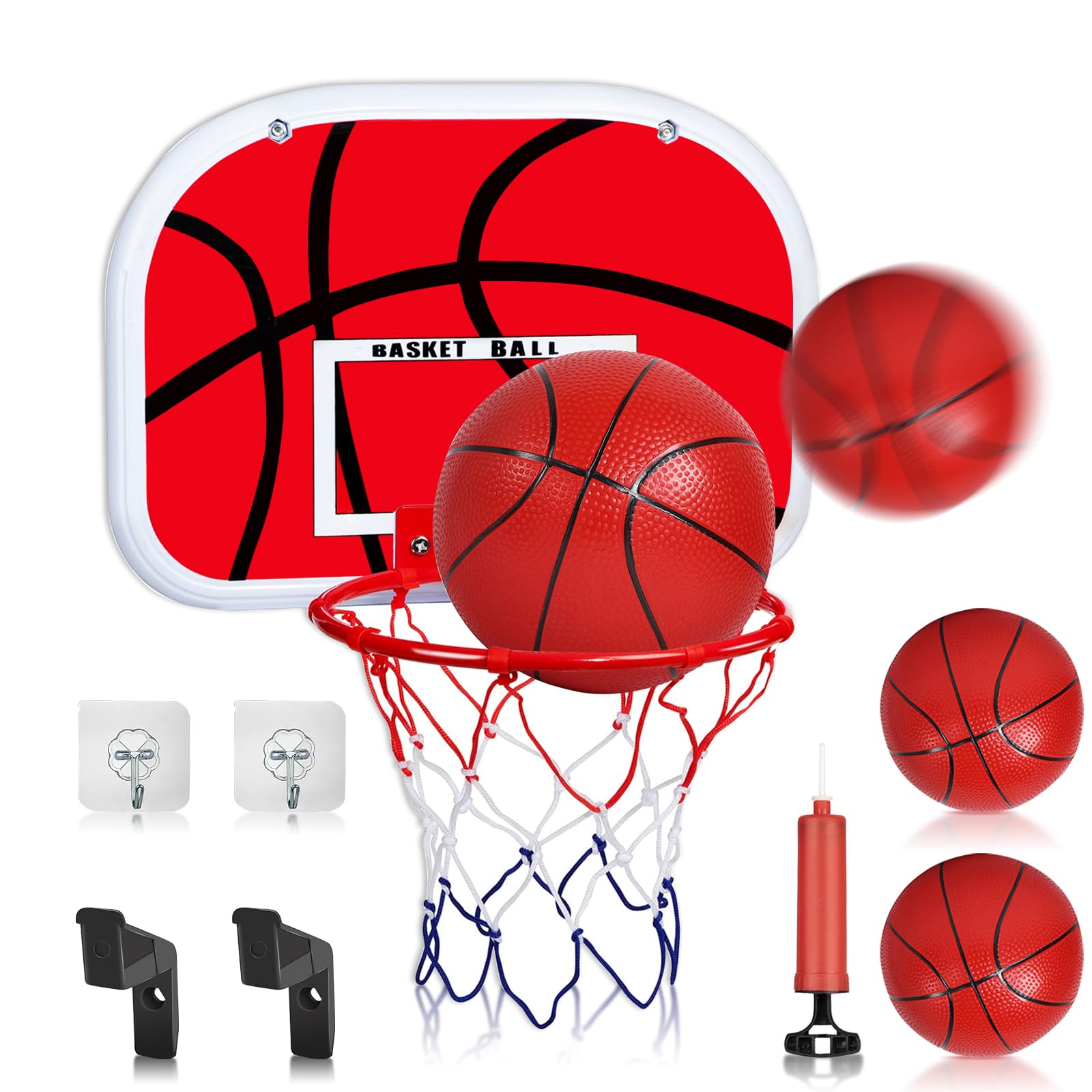 Canasta Baloncesto Infantil, Mini Aro de Baloncesto con 2 Pelotas de Daloncesto y Bomba, Tablero de Basket para Colgar, Sala de Accesorios, Mini Juguetes Deportivos