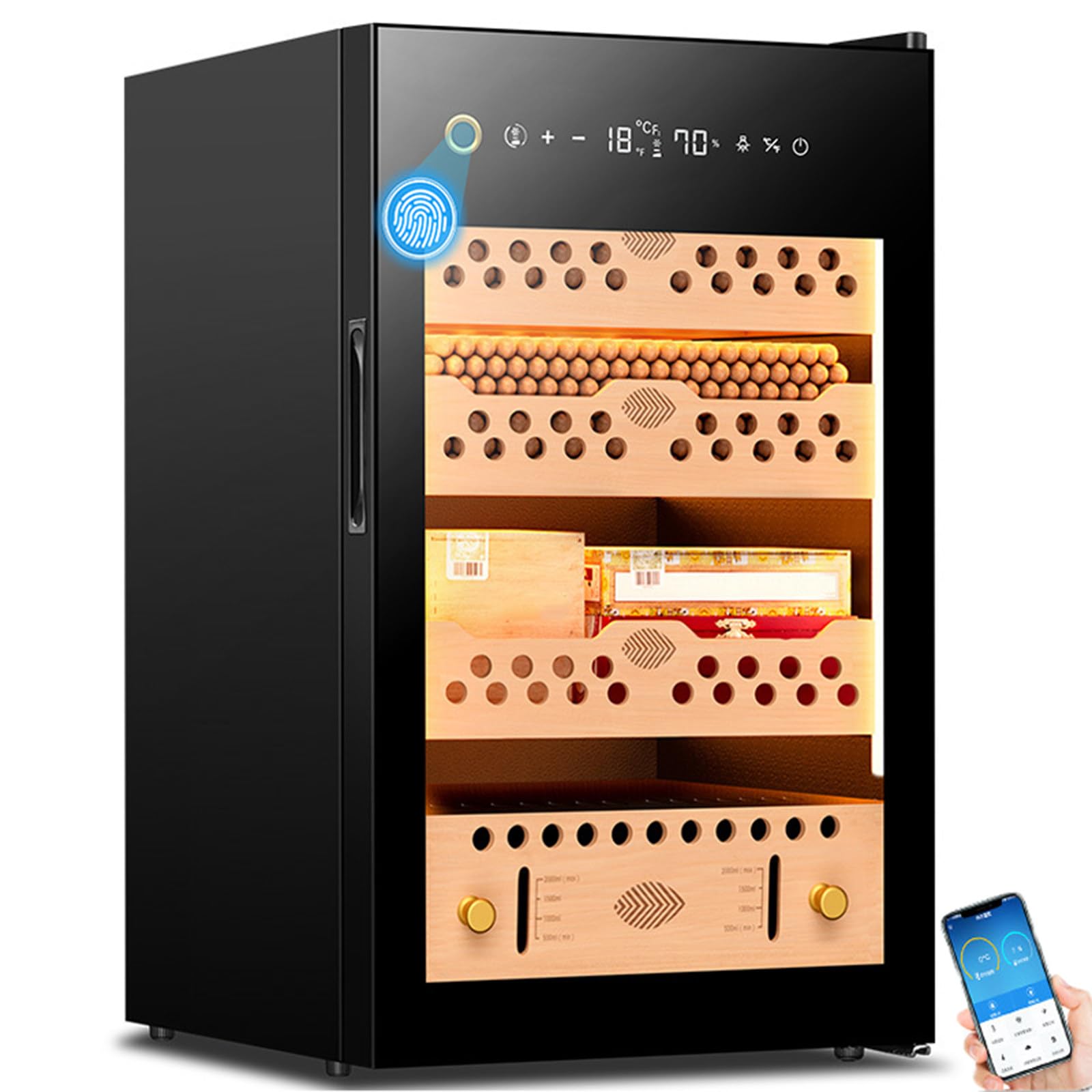 Elektrischer Zigarren Humidor mit App-Steuerung, Temperatur- & Feuchtigkeitsregulierung für optimale Lagerung von 200 Zigarren