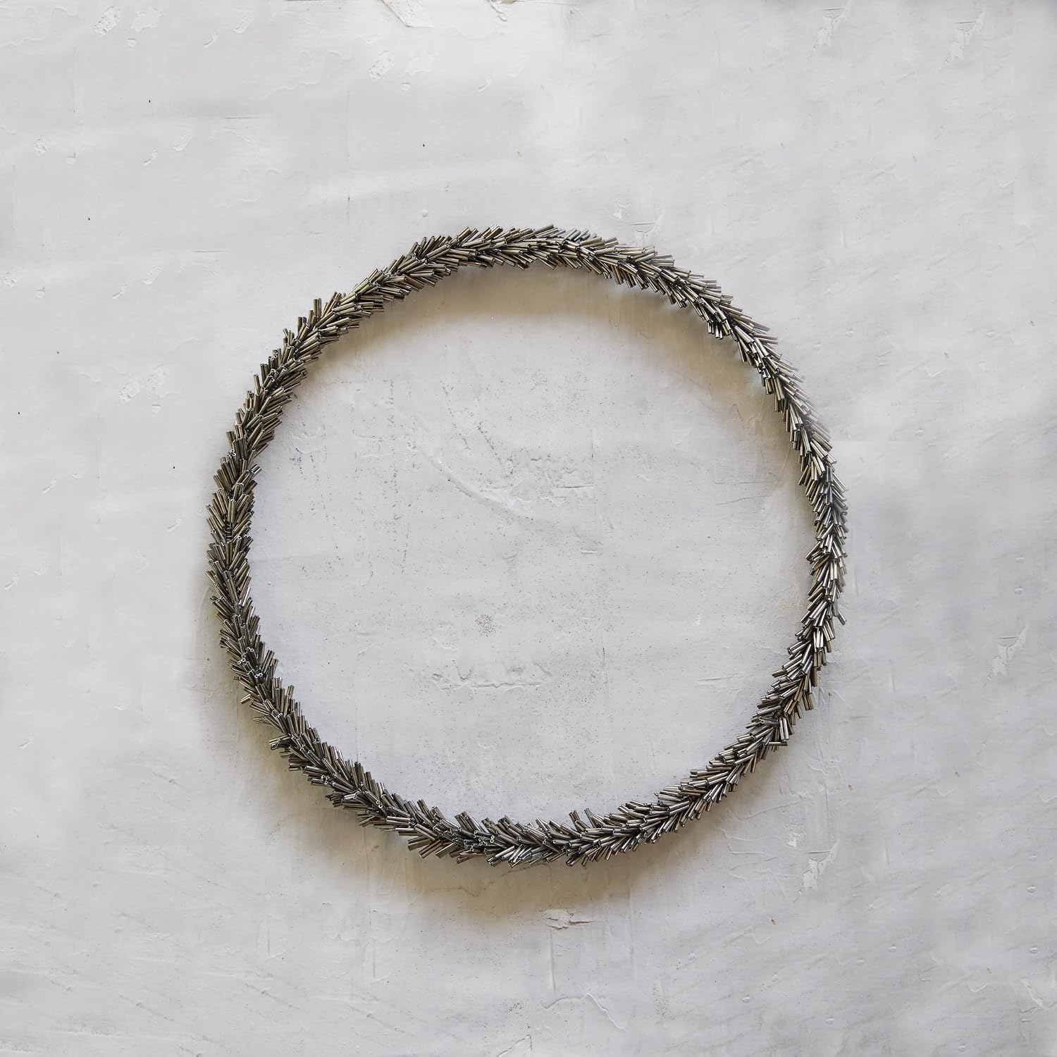 Creative Co-Op 12' Round Glass Bead & Metal Wreath, Pewter Finish, Metallic