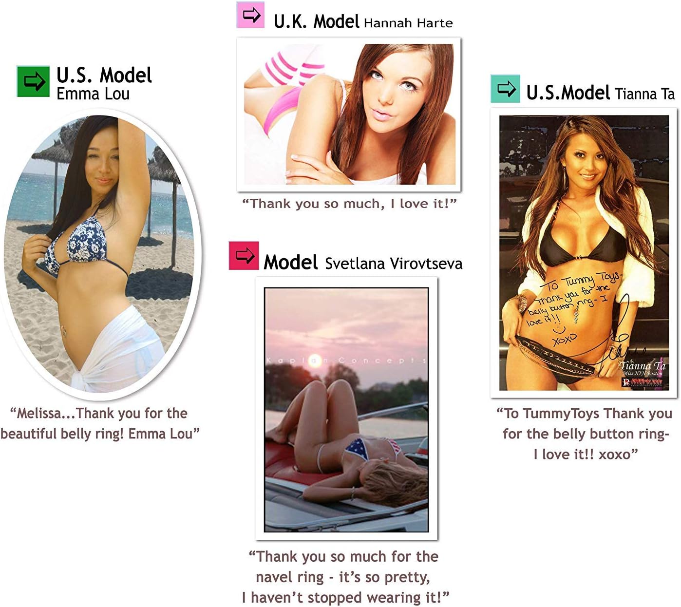 Rose gold with 7 Champagne diamonds TummyToy Handmade in the USA by women sexy in a snap navel rings