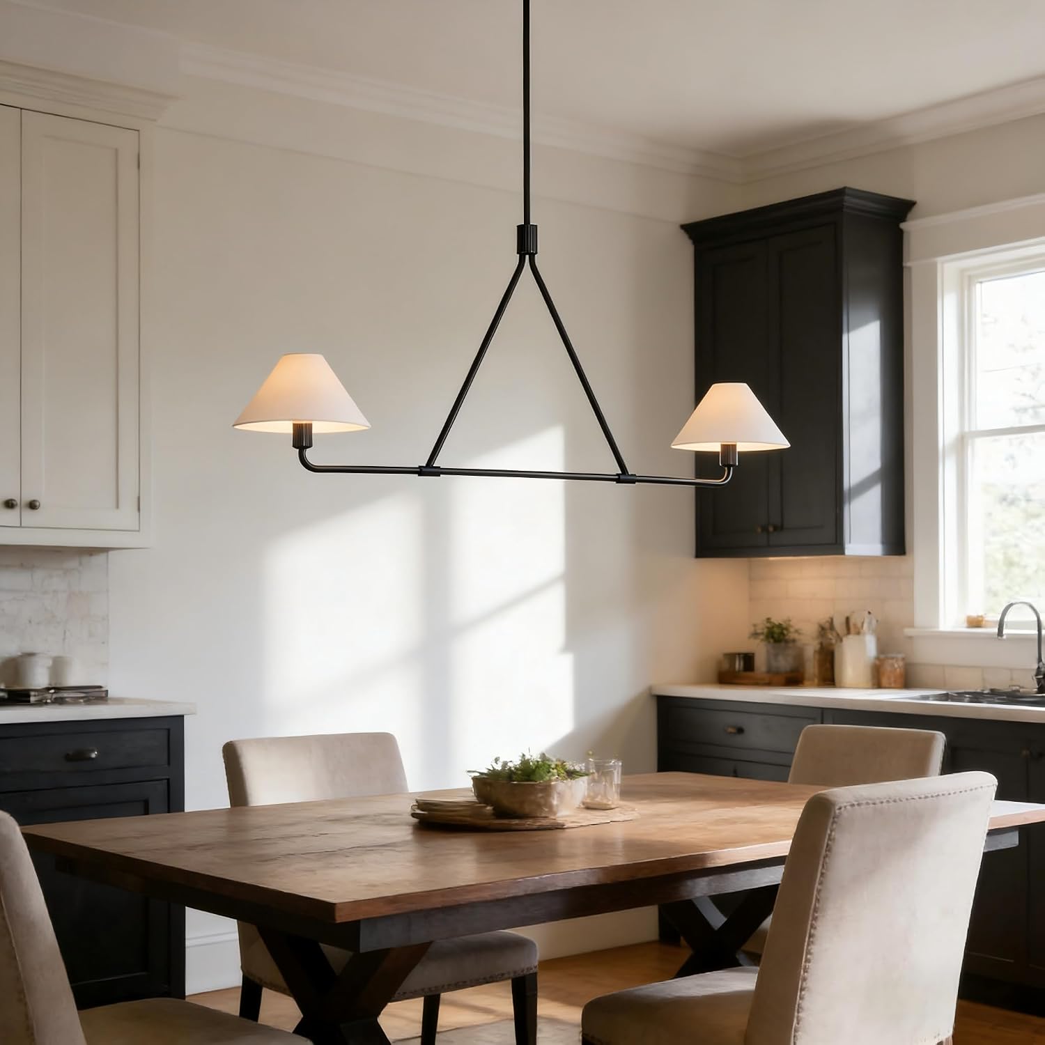 Minimalist Elegance Architectural 2-Light Linear Chandelier - Perfect for Dining, Bedroom, and Living Room Illumination, 46.25 w x 5 d x 63 h (Matte Black)