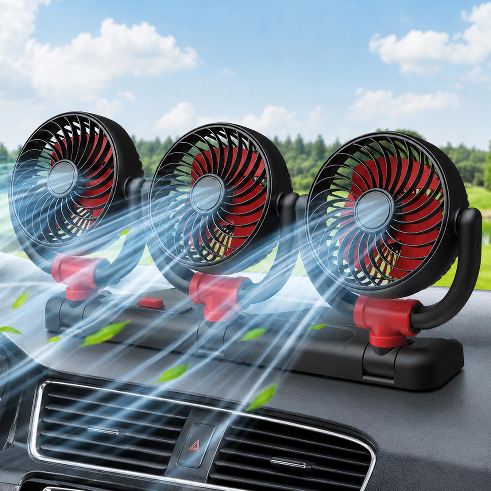 Ventilateur de Voiture, 24 V Ventilateur à Trois Têtes, Voiture, Ventilateur de Véhicule, Ventilateur Électrique Automobile à Trois Têtes, Rotatif À 360 Degrés Ventilateurs, pour Camion, SUV, RV