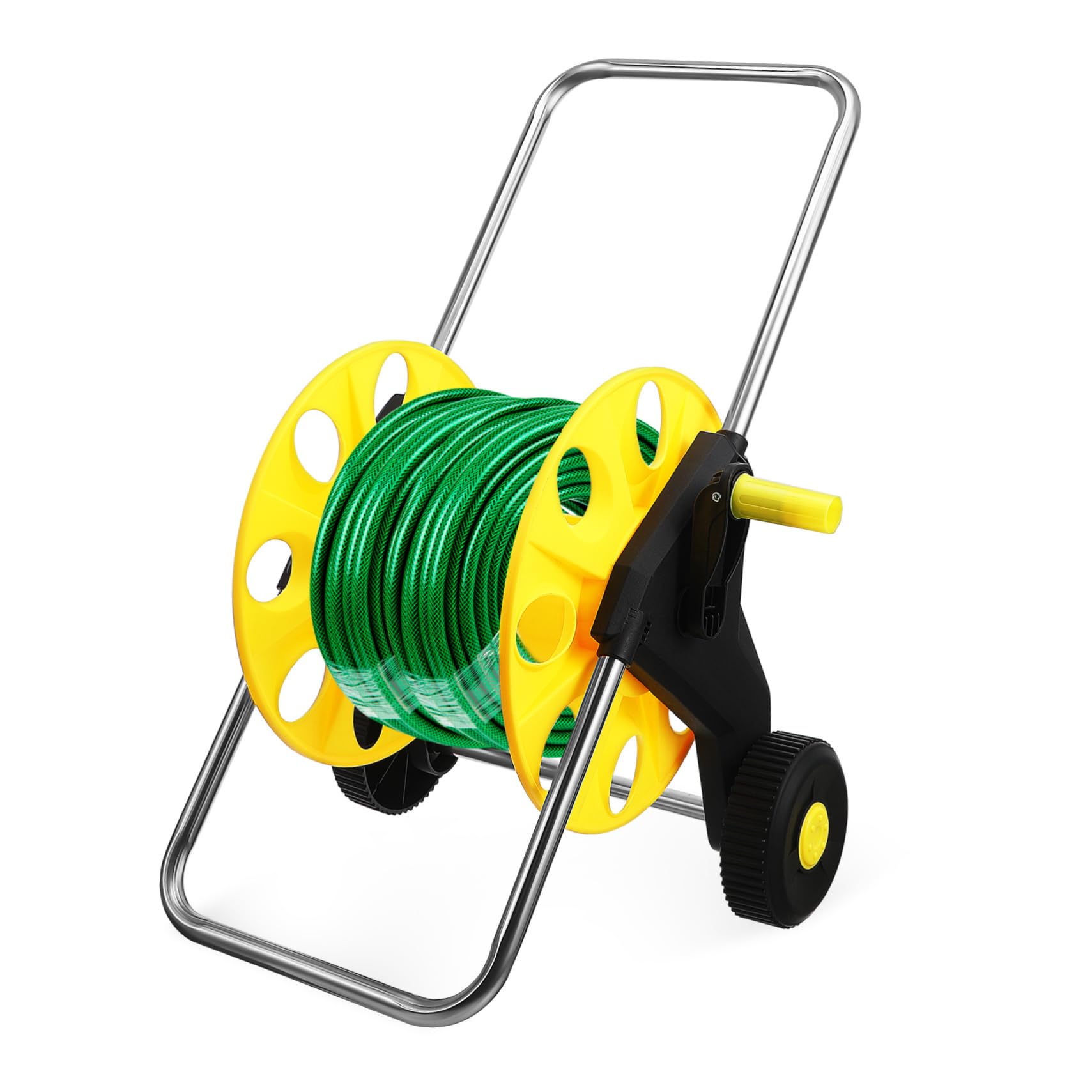 Chariot dévidoir de tuyau d'arrosage portable BESPORTBLE en polypropylène jaune