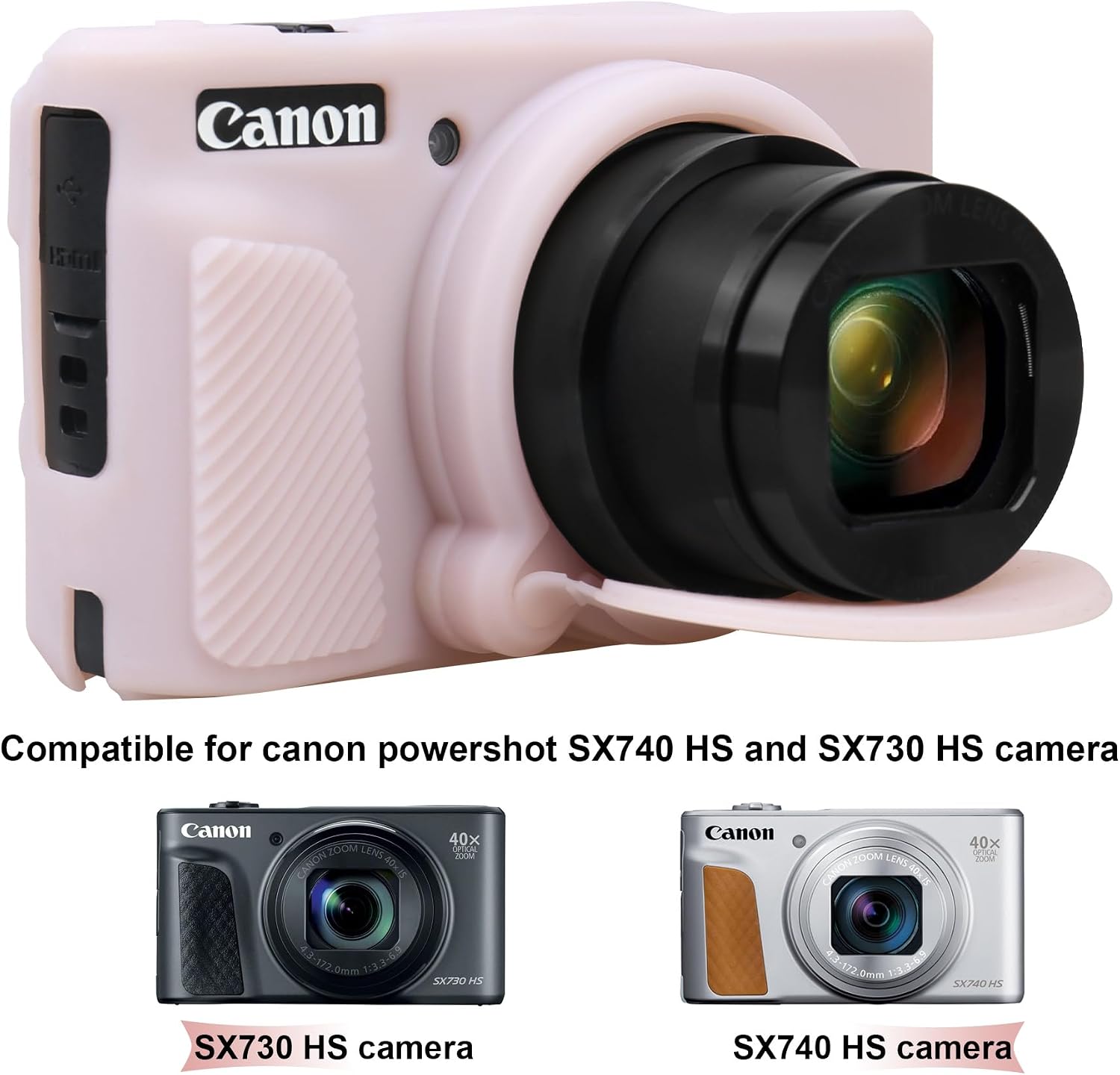 BOVKE Silicone Camera Case for Canon PowerShot SX740/ SX730 Digital Camera, SX740 Camera Soft Case Cover Rubber Camera Sleeve with Removable Lens Cover, Jelly Pink thumbnail