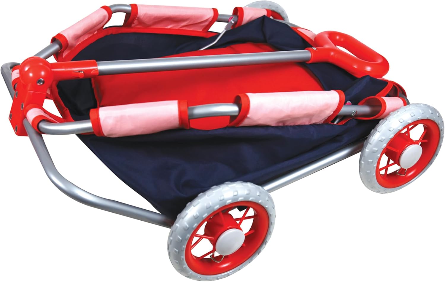 Lissi: Doll Pull Cart - Navy & Red - Foldable, Easy Push/Pull, Long Handle, Play-Transport-Hold-Store Dolls, Stuffed Animals & Plushies, Kids Ages 2+