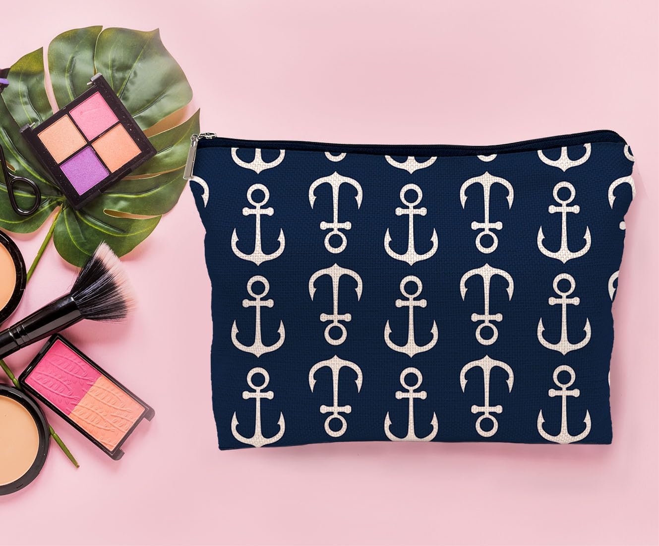 Nautical Anchor Makeup Bag,Nautical Coastal Sailing Sailboat Anchor Navy Cosmetic Makeup Bag for Women Girls,Gifts For Sea Lovers Sailors Women Girls image 3