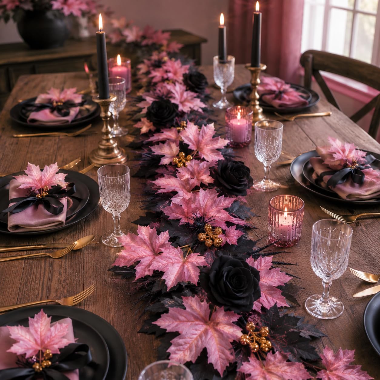 4 Pezzi Matrimonio Ghirlanda di Artificiale Pianta Artificiale Foglie Finte Realistiche per Decorazioni del Giardino Sfondo, Parete Pink,One Size