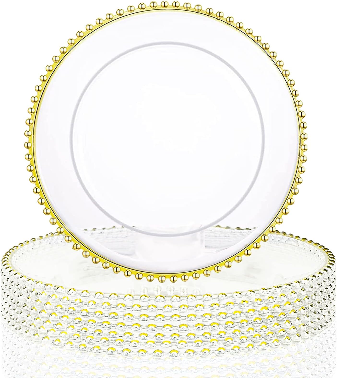 Weewooday 30 Pieces Silver Plastic Beaded Charger Plates 13 Inch Round Dinner