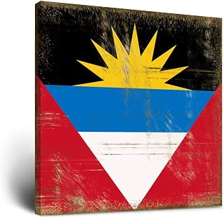 Antigua And Barbuda Painting Framed Artwork 12x12 Inch,Vintage Antigua And Barbuda National Flag Decorative Canvas Wall Art Printed,Wall Pictures Hanging Poster Wall Decoration for Living Room Office