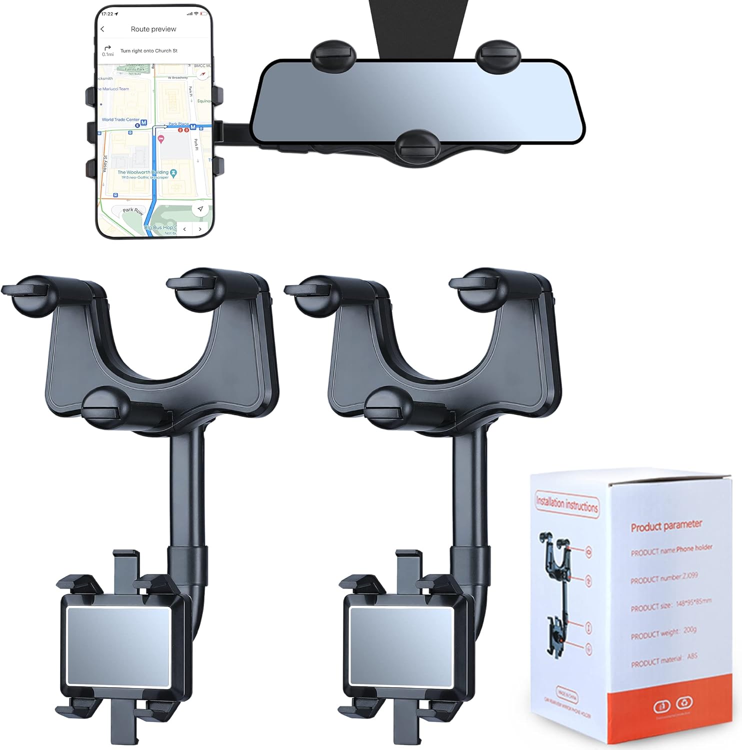 Moupet 2PACK 360°Rotatable and Retractable Car Phone Holder, Rearview Mirror Phone Holder for