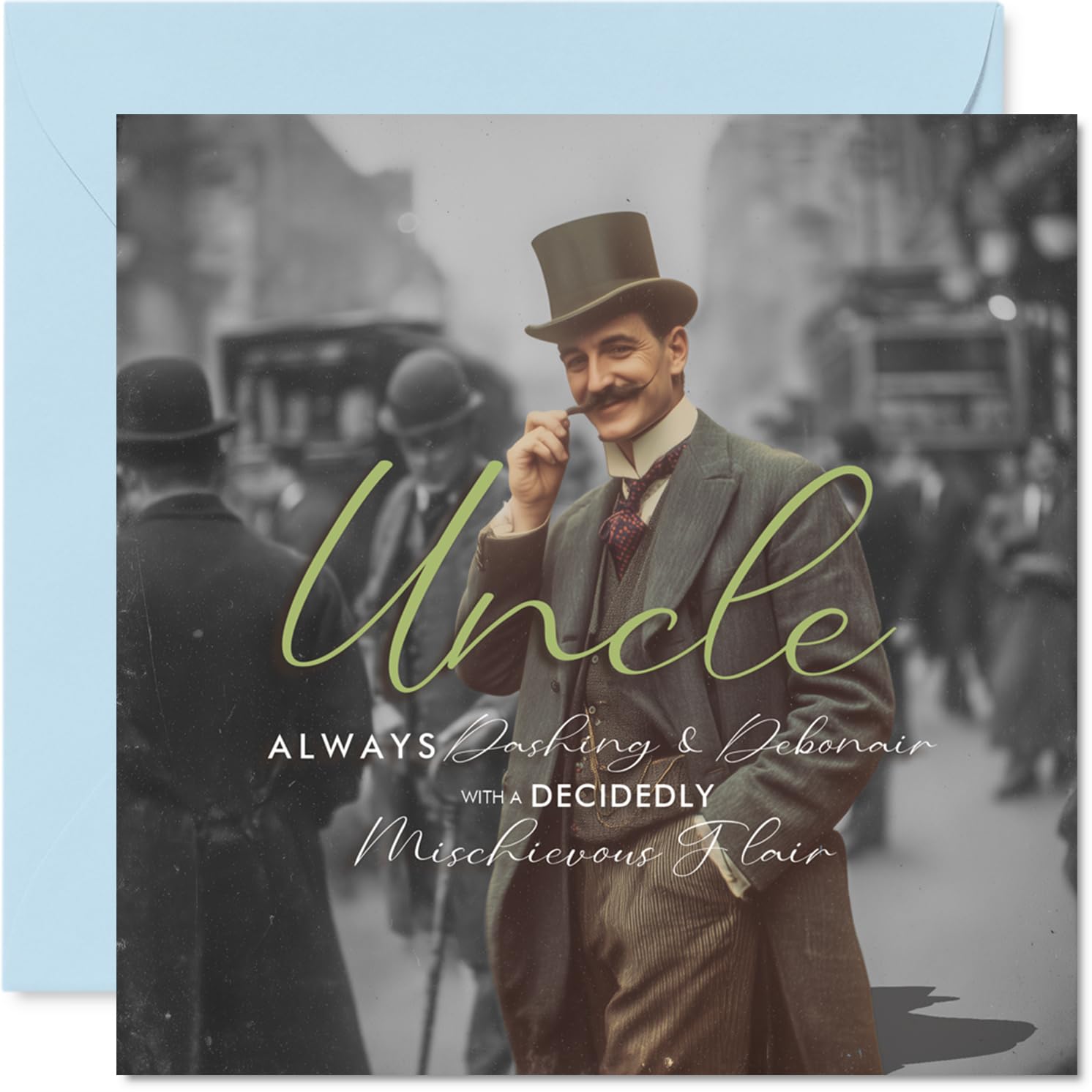 Playful Birthday Card for Uncle - Dapper Vibes for a Marvellous Uncle - Vintage Gentleman with Mischievous Flair, Father's Day - 145mm Square, Envelope Included