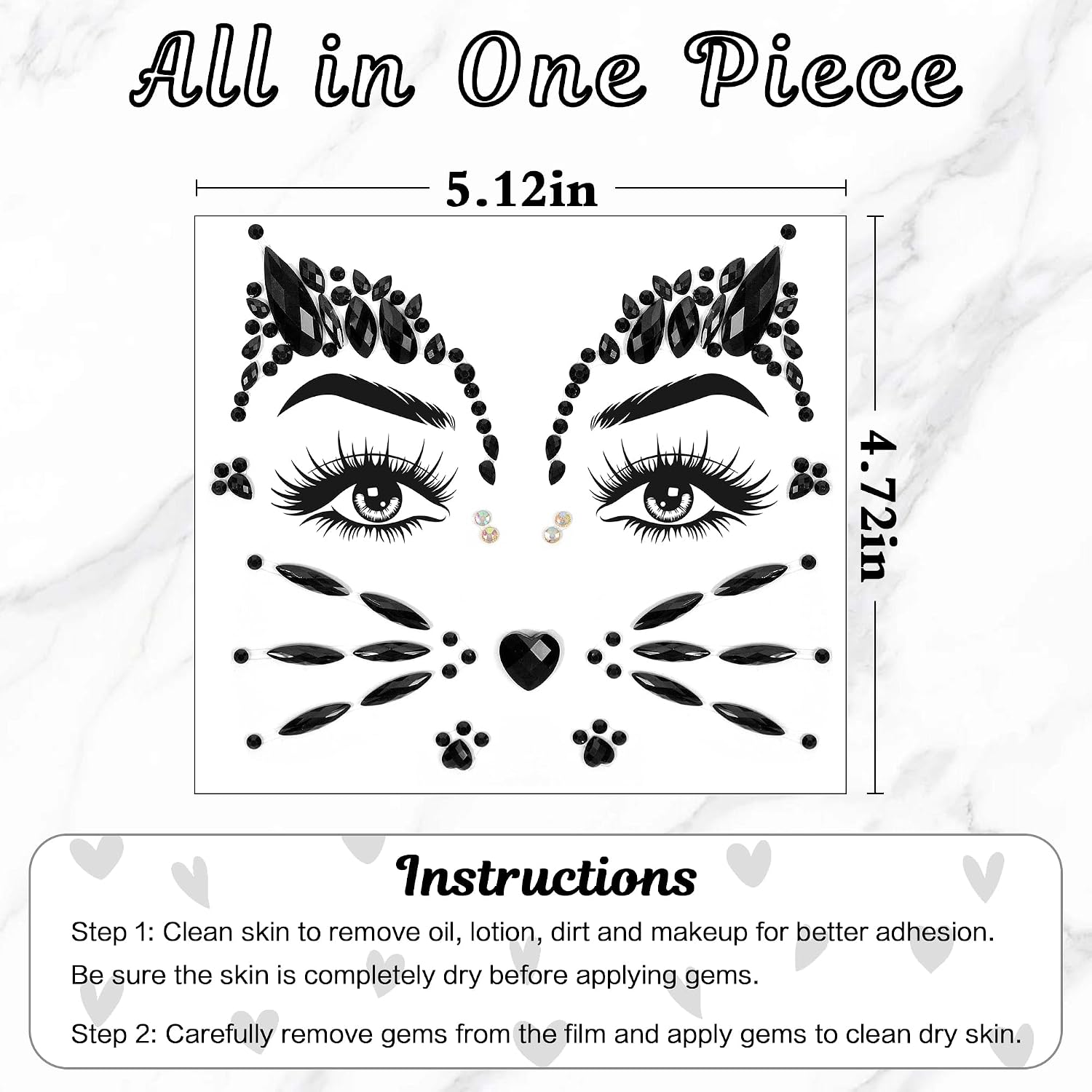 Gofriipai Black Cat Face Stickers, Cat Jewels, Halloween Makeup, Rhinestone Gems for Women's Costume