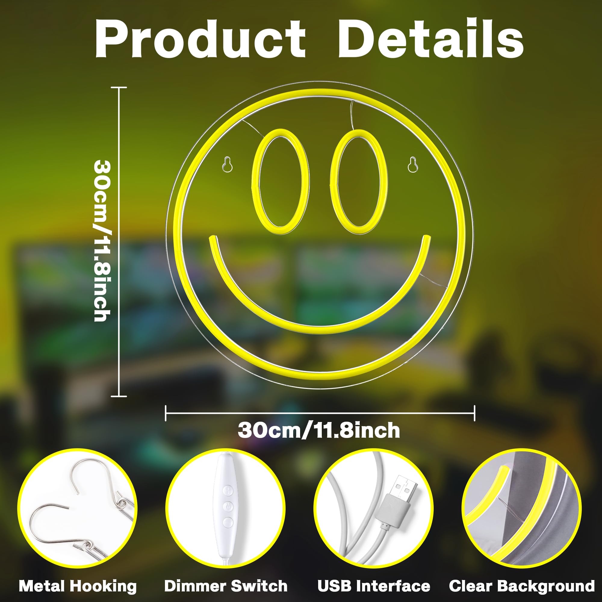 Smile Insegna al neon Insegna al neon con luce LED alimentata tramite USB giallo Bright Night Light per bar negozi Caffè, festa di compleanno, matrimonio