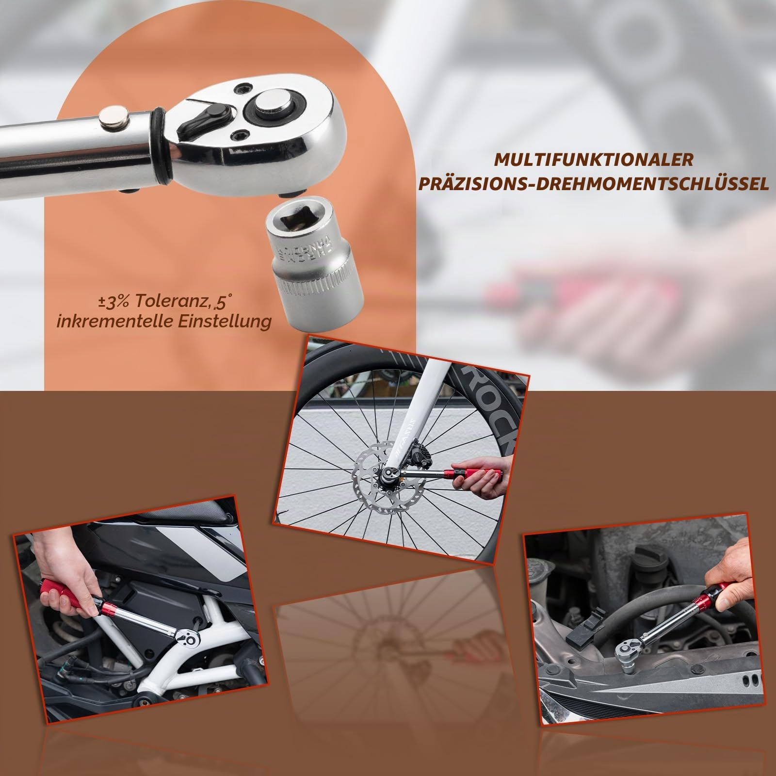 ROCKBROS Fahrrad Drehmomentschlüssel Set 2-24 Nm, Multifunktionales Reparaturwerkzeug mit 72-Zahn Ratsche, 12 Bits & H5-Verlängerung, 1/4 Zoll Drehmoment Werkzeug für Fahrradwartung, E-Bike & Gravel | Umschaltknarre mit 72 Zähnen, mikrometrische Einstellu
