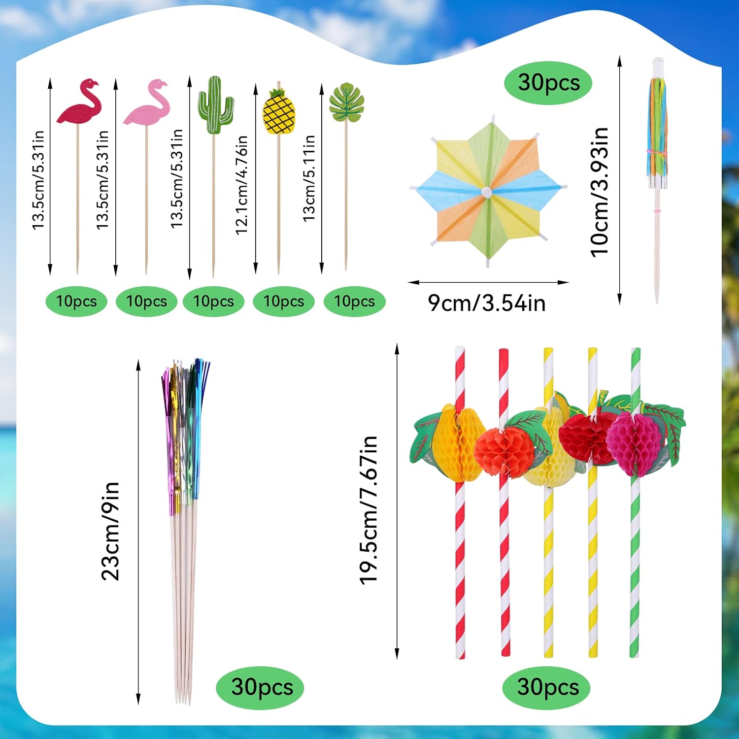 Ailvor Cocktail Accessories for Drinks 140pcs Cocktail Decorations, Paper Umbrellas, Sparkler Sticks, reuseable Paper Straws - Image 3