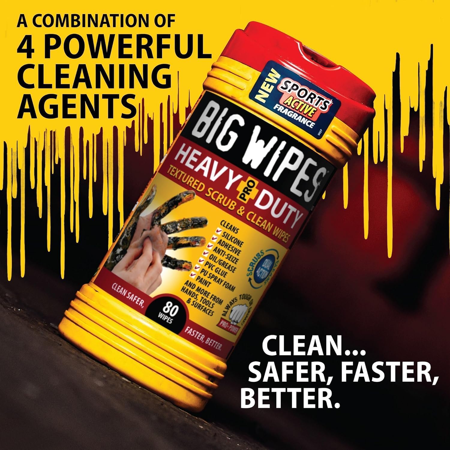 BIG WIPES Heavy Duty Industrial Hand Cleaning Wipes, Textured Scrubbing Degreaser Wipes for Mechanics and Tool Cleaner – 80 Count Canister (2 Pack)
