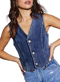 Sidefeel Women's Denim Vest Sleeveless V Neck Zimbaplatinum Jean Vest Top Button Down Crop Waistcoat Vest Summer Outfit