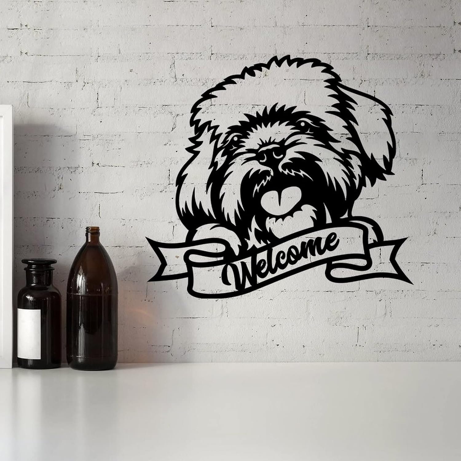 Funlucy Welcome Sign Peeking Dog Metal Sign Puppy Metal Wall Art Dog Memorial Plaque Metal Animal Lover Sign Custom Dog Mom Gift Outdoor Home Decor 24in