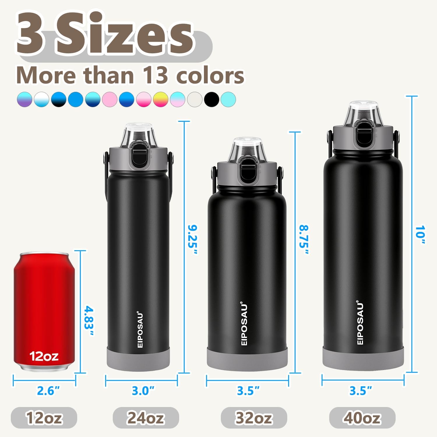 Insulated Water Bottle with Lid & Boot & Stickers, 24 oz Stainless Steel Sweat Free Bottle Keep Cold 24H, BPA-Free Sports Wide Mouth Water Bottle, Black - Image 8