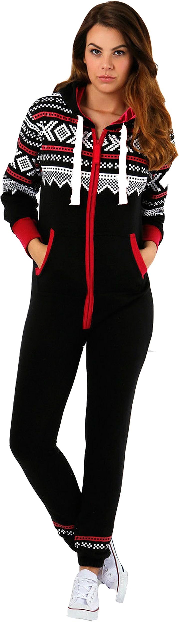 Women Ladies Printed Onesie Hoody All In One Zip Hoodie Jumpsuit