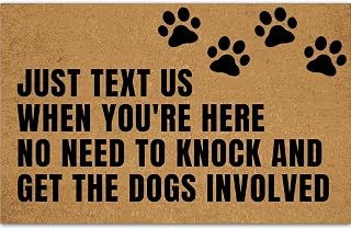 Door Mats Inside Indoor Non Slip for Outside Funny, Just Text Us When You're Here No Need to Knock and Get The Dogs Holiday Doormats for Outdoor Entrance Home 23.6" X 15.7", Front Entry Rugs