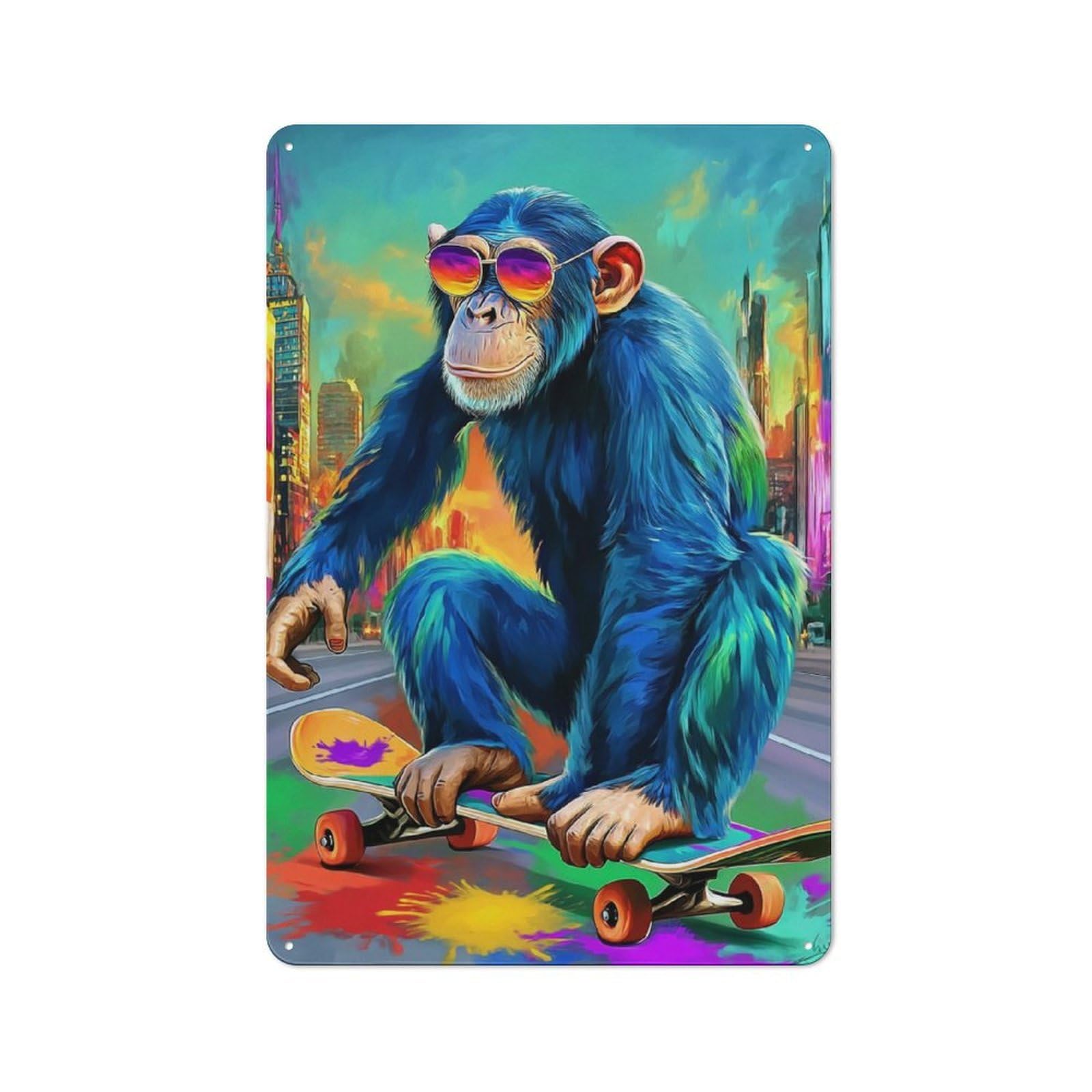 Junmoney Monkey On A Skateboard For Garden Room Or Summerhouse, Retro Tin Sign 30X20cm, Suited To Wall Displays In Garden Rooms And Summerhouses