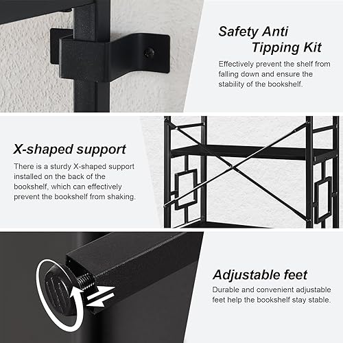 Miniatura 5 de HOMISSUE Librería, estantería de metal de 5 niveles y estanterías, almacenamiento independiente moderno para el hogar, oficina, sala de estar y