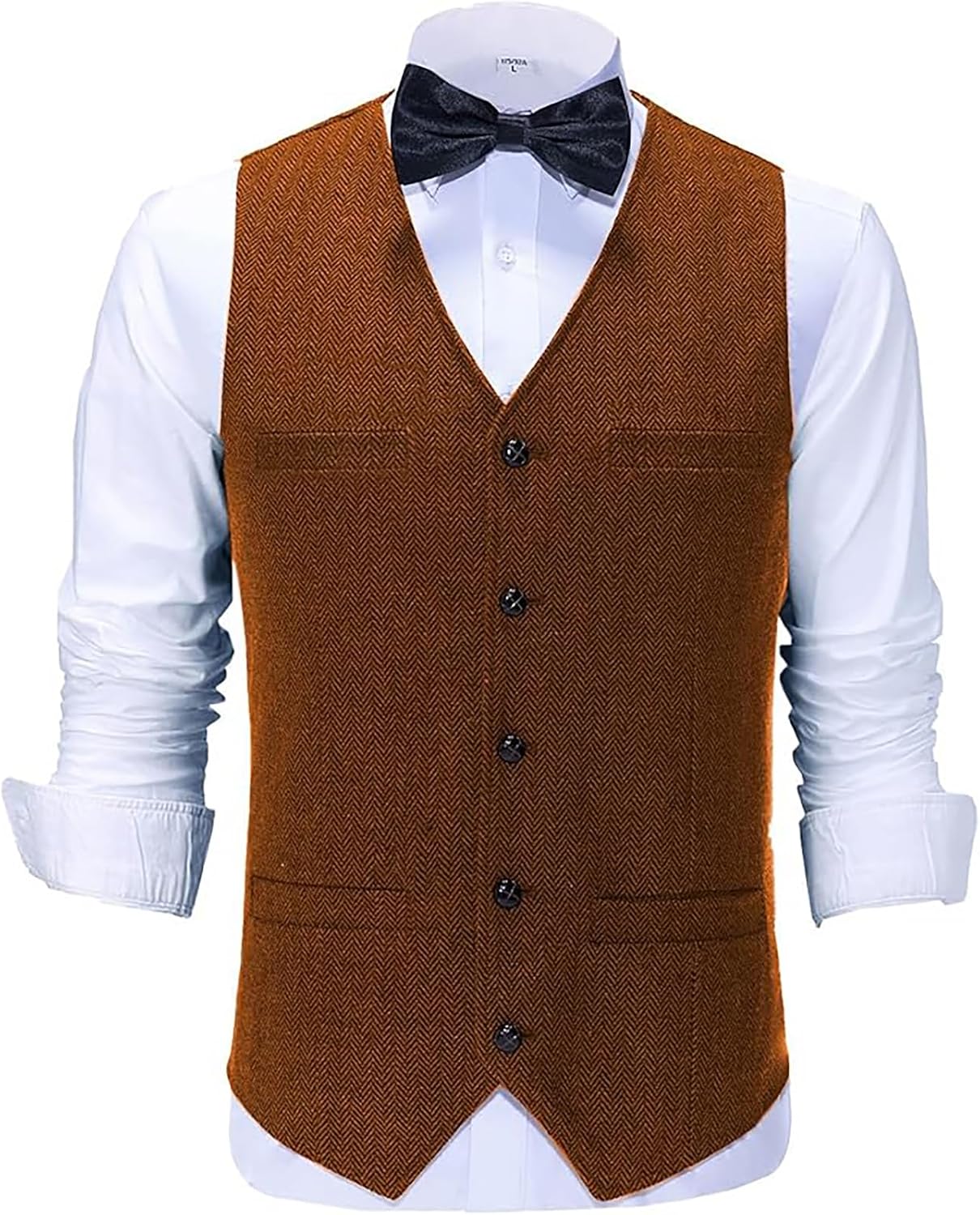 Men's V-Neck Suit Vests Slim Fit Casual Business Formal Herringbone Tweed Wool Waistcoat Wedding Groomsmen Suit Vest