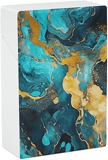 Waterproof Cigarette Case Large Capacity, Turquoise and Gold | Plastic Hard Cigarette Box Portable Storage Box Outdoor Smoking Accessories Crushproof for Men and Women