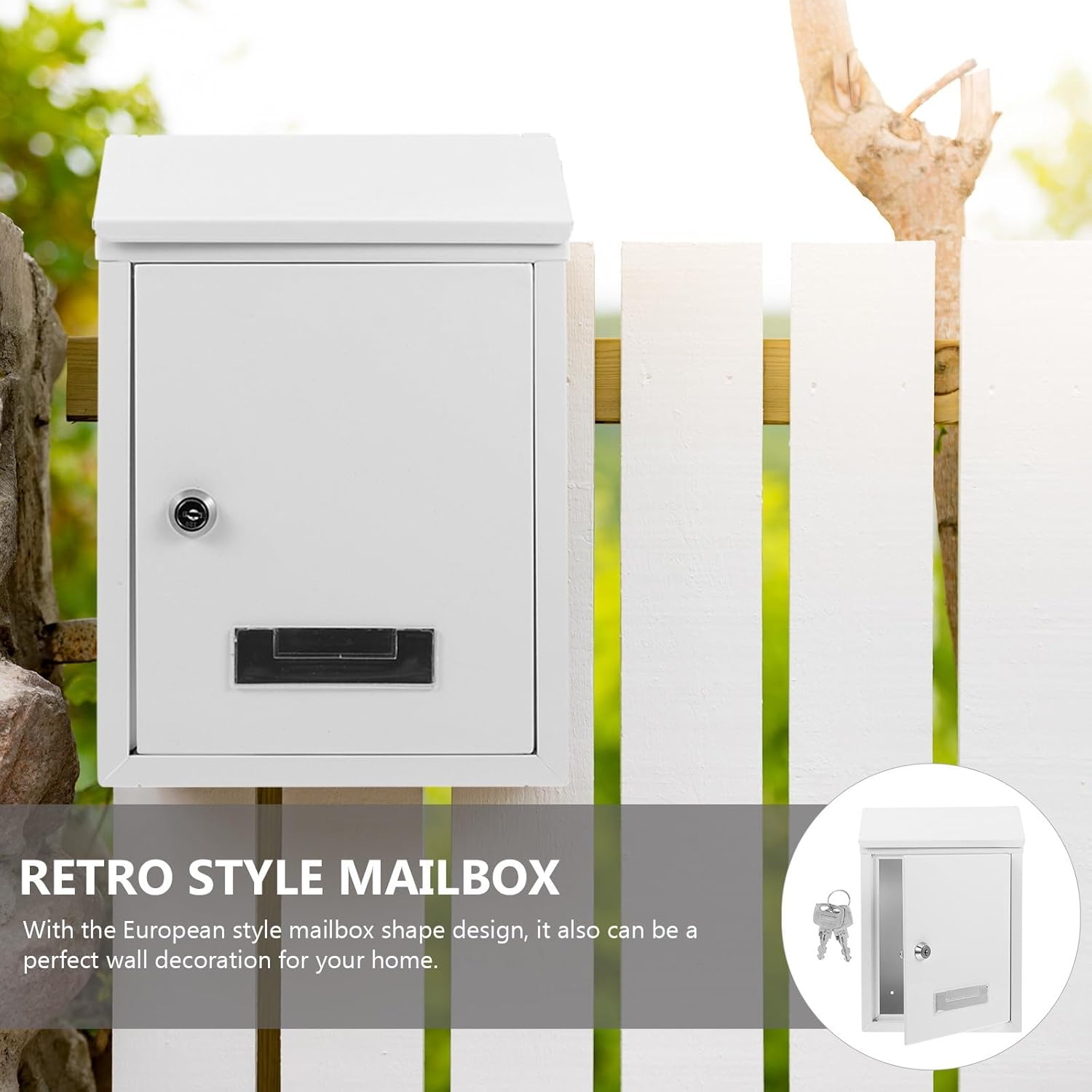 Lockable Wall Mount Mailbox Vintage Iron Outdoor Mailbox with Lock White Weatherproof Home and Office Suggestion Box