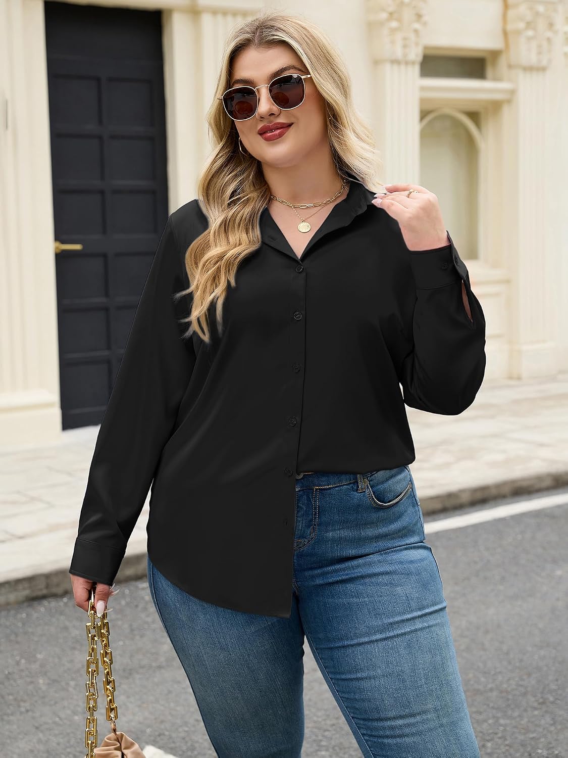 siliteelon Plus Size Button Down Shirts for Women 4-Way Stretch Long Sleeve image 5