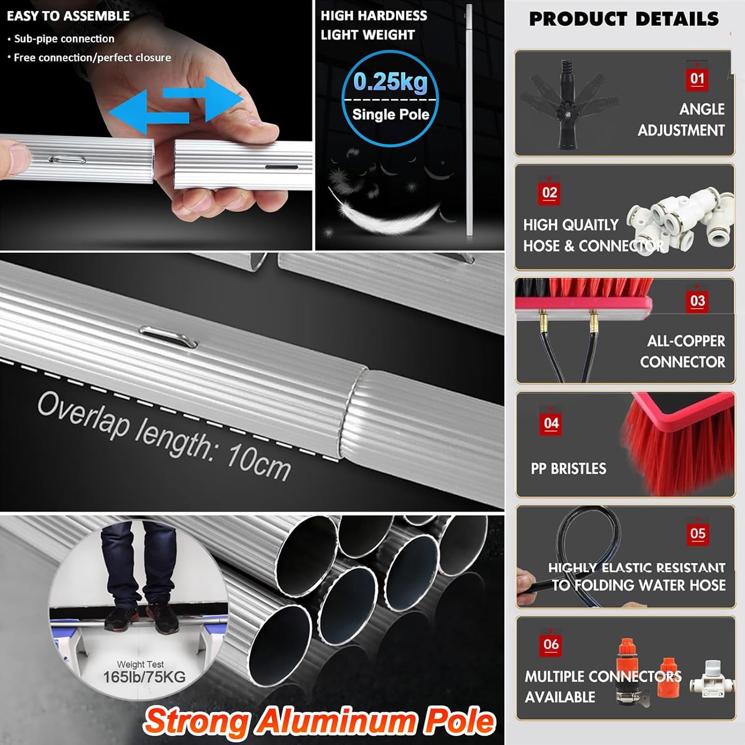 Telescopic Water-Fed Window Cleaning Pole, 13.6m, with 35cm Brush & Squeegee, Perfect for Solar Panels, Roofs, and High Windows - Professional Cleaning Solution