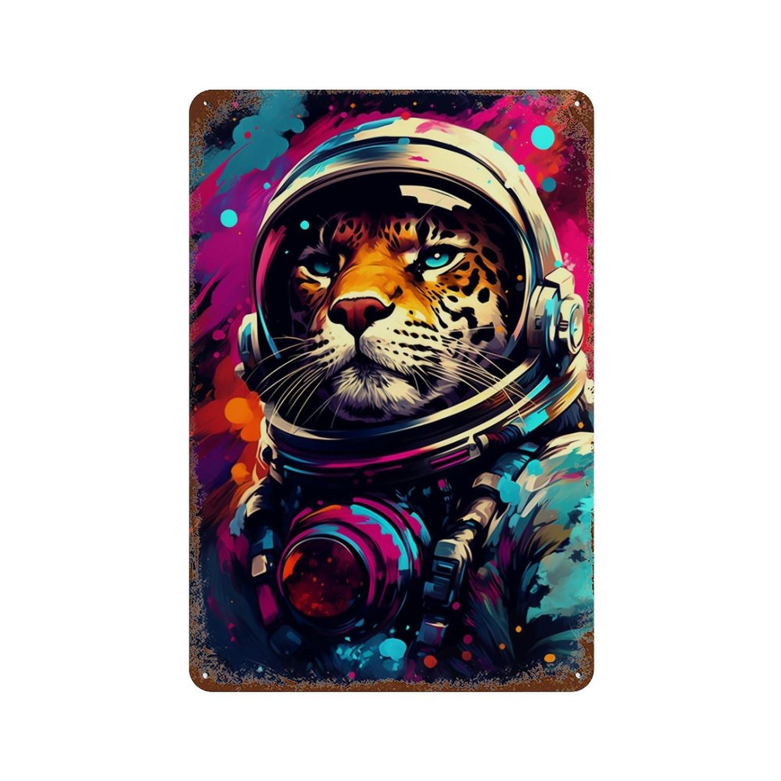 Jaguar Astronaut Space Explorer Decorative Tin Sign 11.8"x7.9", for Farmhouse, Kitchen And Entryway Decor, Vintage Wall Decor