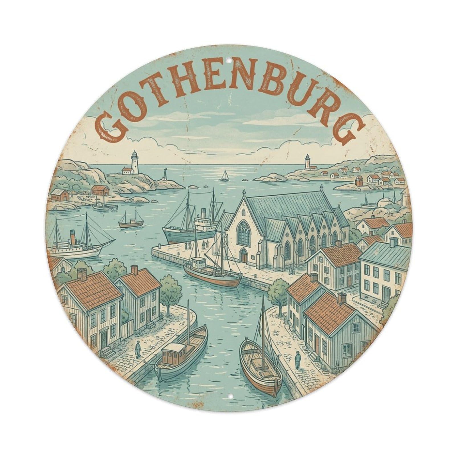 Olyhtr 8X8inch Classic Style Vintage Sweden Gothenburg Travel Landmark Metal Tin Sign
