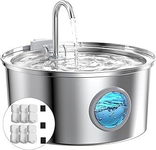 Katzenbrunnen Edelstahl Trinkbrunnen für Katze: Katzenbrunnen für Katzen - 3.2L Ultra leise Wasserbrunnen für Katzen - katzentrinkbrunnen für Hunde - mit 6 Kohlefilters + 3 Schwämmes