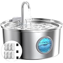 Cat Drinking Fountain Stainless Steel for Cats and Dogs 3.2 L Ultra-Quiet with 6 Carbon Filters + 3 Sponges
