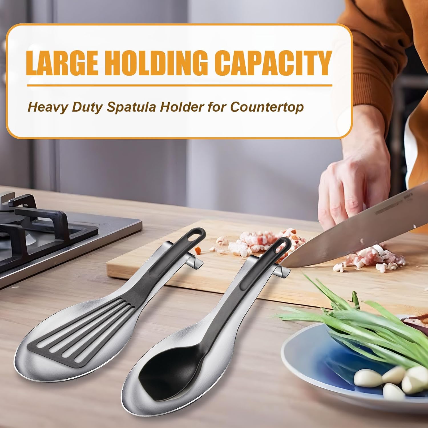 6 PCS Stainless Steel Spoon Rest, Large Size Spoon Ladle Holder for Kitchen Counter Stove Top, Heavy Duty Spatula Holder Metal Utensil Rest for Home Buffet Use, 3.8 x 9.6 Inch (Silver)