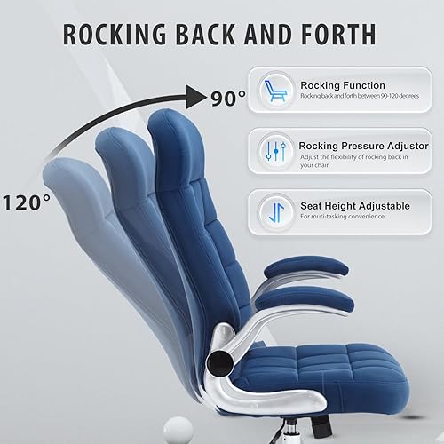 Miniatura 3 de REFICCER Silla de oficina de tela con respaldo alto, silla de escritorio ejecutiva de terciopelo con brazos abatibles, silla de escritorio