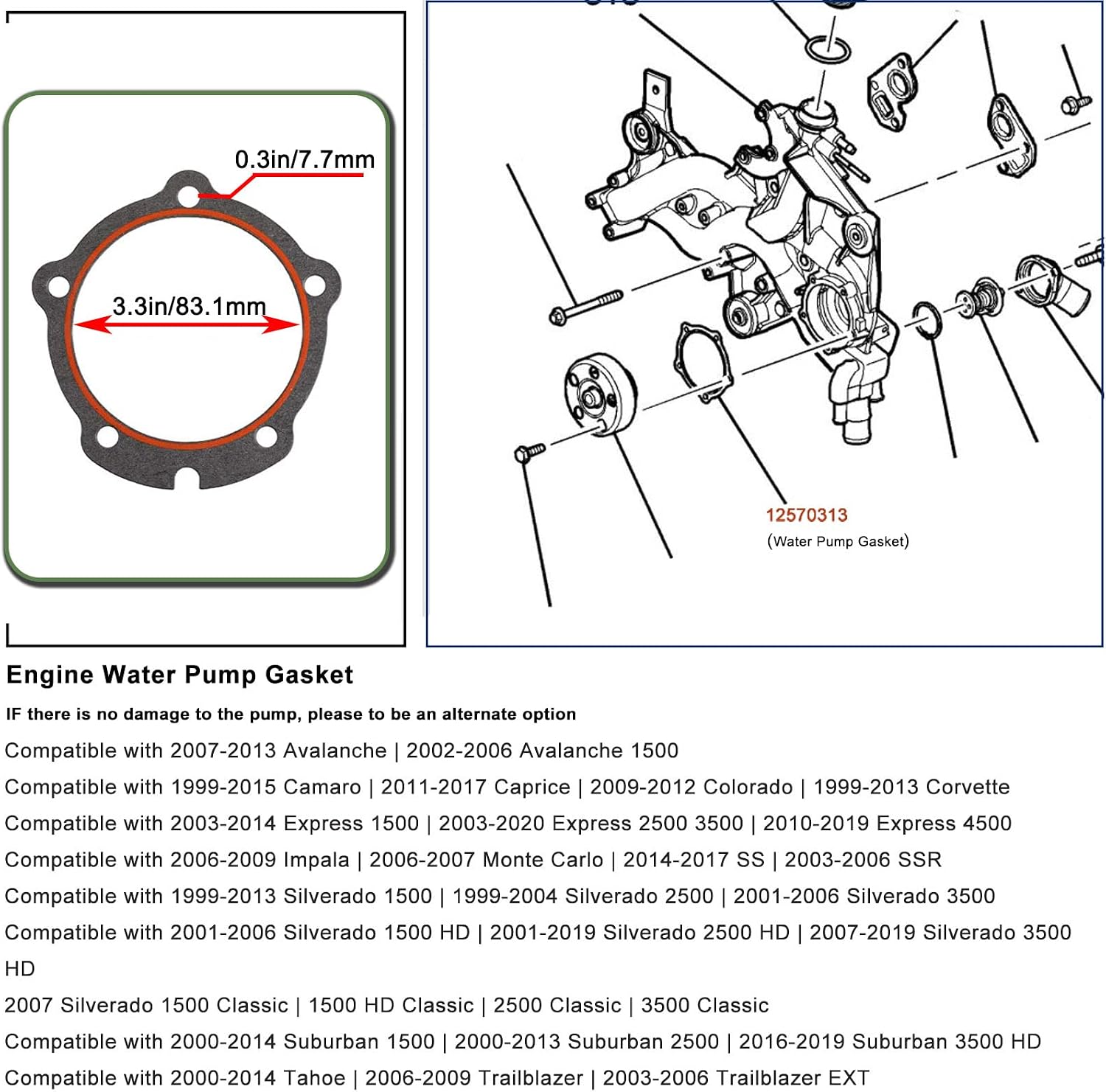 Engine Timing Cover Set TCS45993 W/Water Pump Gaskets & Main Seal, Front Cover Timing Cover Gasket Kit 12633904 Replacement for GM LS LS1 LS6 LS2 LS3 LQ9 LQ4 4.8L 5.3L 5.7L 6.0L 6.2