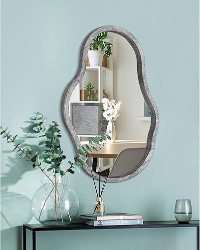 Miniatura 7 de Espejo asimétrico para decoración de pared, moderno espejo de pared irregular con marco de madera, forma única, espejo artístico decorativo para