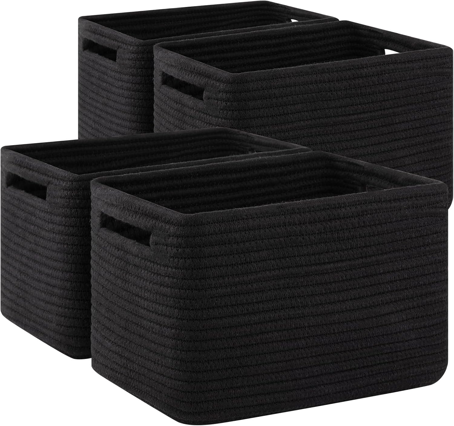 4 Pack Storage Baskets for Organizing Toys, Towels, and Clothes, Woven Basket for Shelves, Sturdy Nursery Cube Bins for Storage, 13''L x9''W x7.8''H, Black