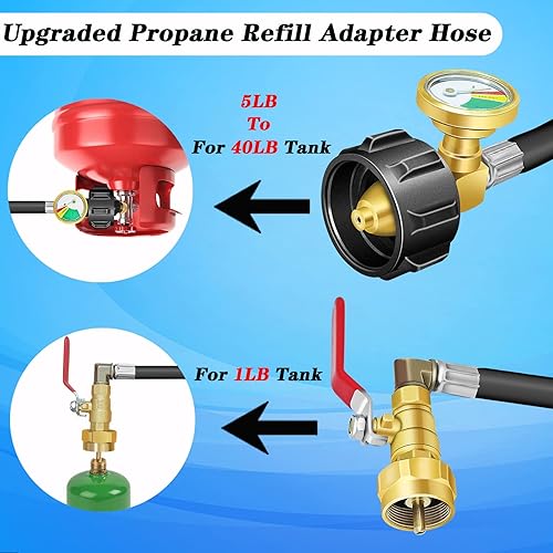 Miniatura 6 de Boltigen Adaptador de repuesto de propano para tanques de 1 libra, adaptador de llenado de propano de 36 pulgadas, conector convertidor de llenado