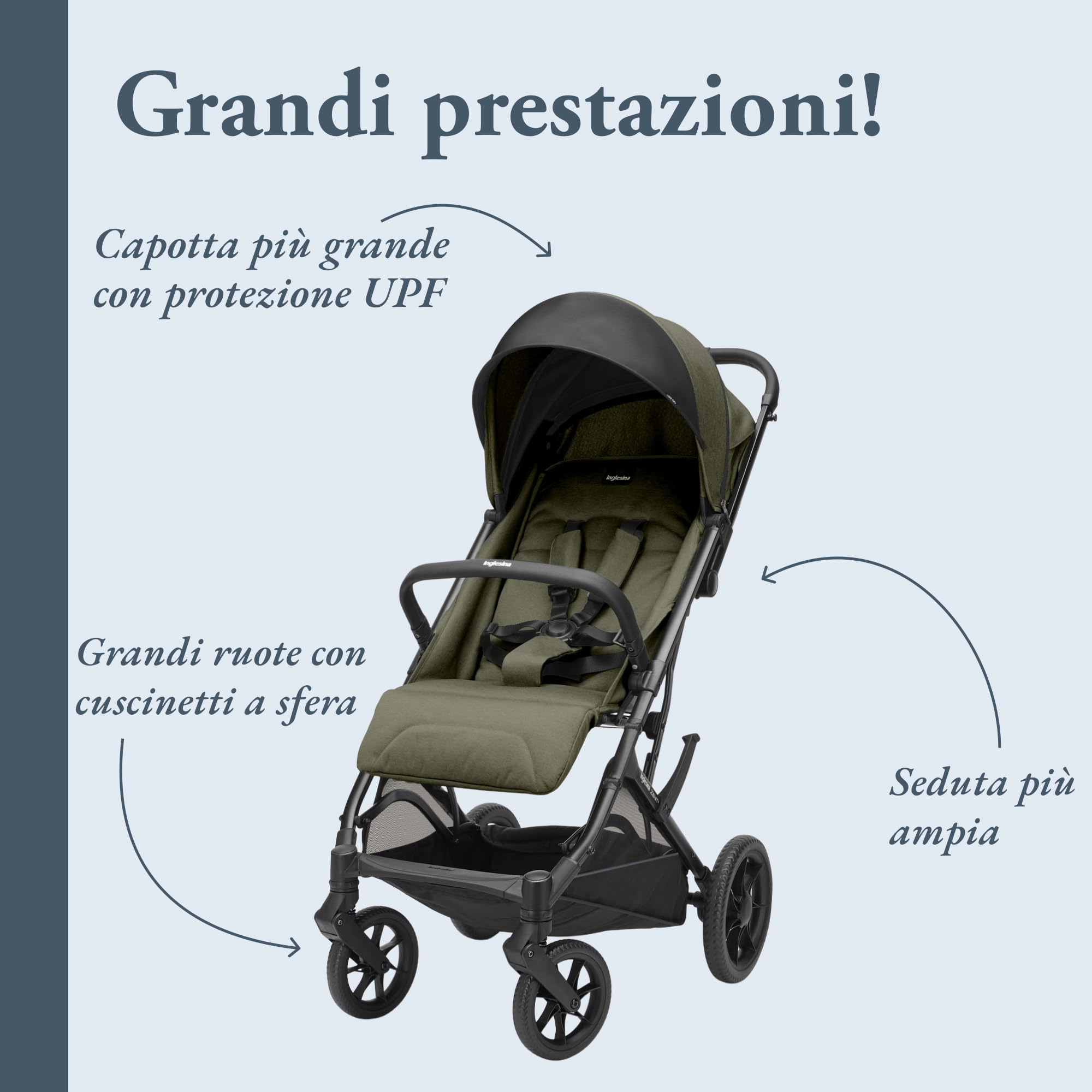 Inglesina Zenit 2 Passeggino, Sequoia Green, Compatto e Leggero, Adatto fino a 22 kg, Schienale Reclinabile, Ruote con Sospensioni, Seduta Ampia, Esclusiva Amazon